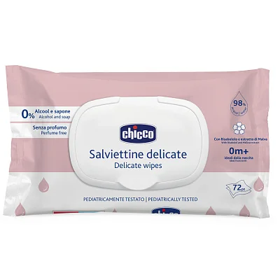 Салфетки влажные очищающие Chicco ( без отдушки) с клапаном, 72 шт.