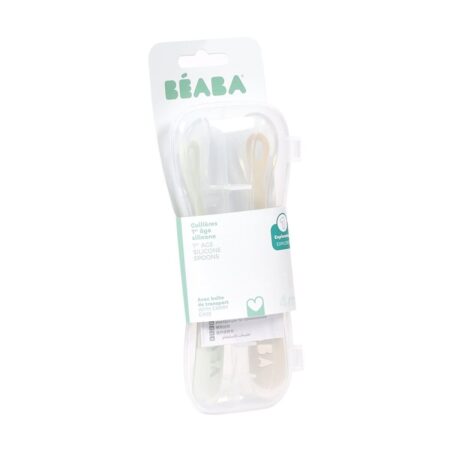 Набор из двух силиконовых ложек Beaba 4М+ с боксом для хранения SET 2 1AGE SILIC SPOON+BOX CLA