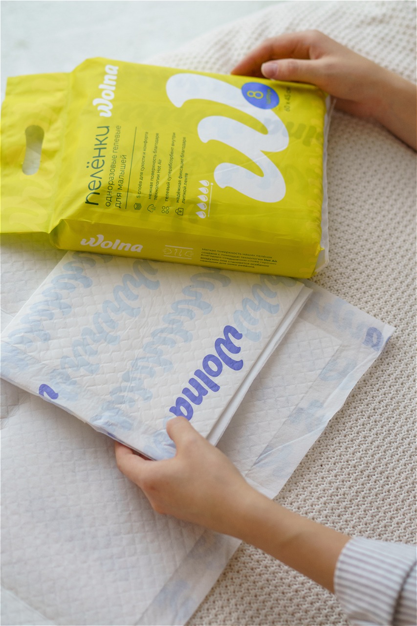 Пеленки одноразовые "Wolna" 45*60см 8шт/уп 3 Пеленки одноразовые Wolna 4560см 8штуп