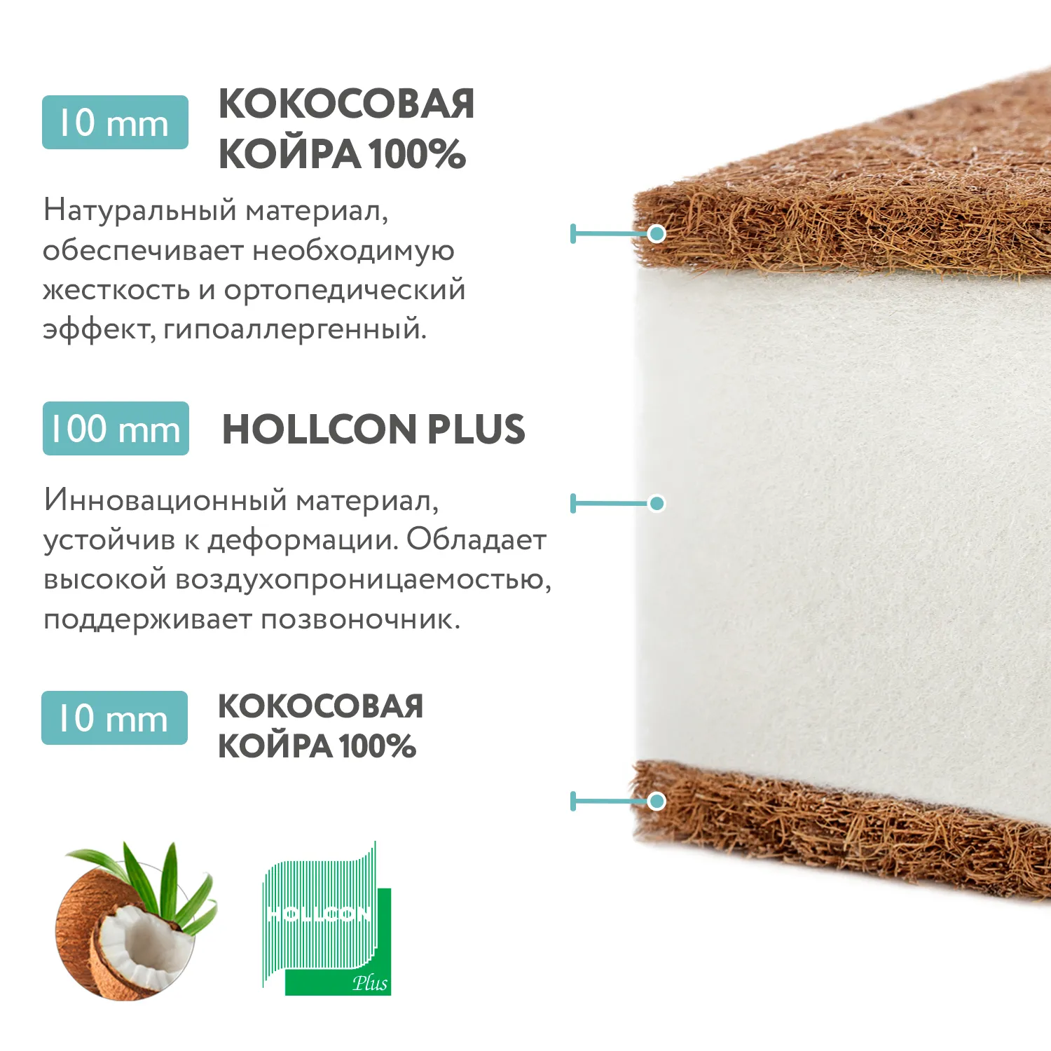 Матрас в кроватку PLITEX Eco Soft 119х60х12 7
