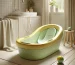 DALL·E 2024-10-14 17.13.04 - An ultra-realistic plastic baby bathtub, designed with ergonomic features in a solid bright color, like pastel yellow or soft green. The bathtub inclu